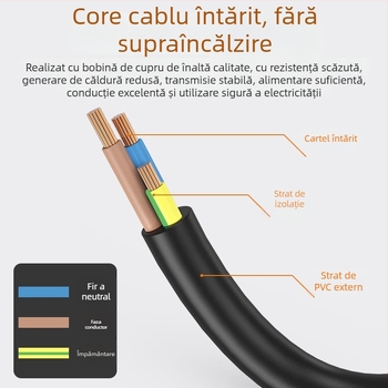 Cablu de alimentare cu unghi de 90° pentru treadmill, priză cu trei pini, conform standardului național; izolație PVC, certificat 3C; potrivit pentru calculator, TV și alte electrocasnice