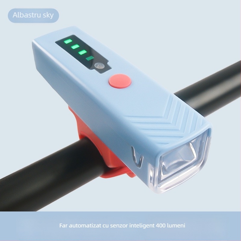Lumină pentru bicicletă reîncărcabilă, luminozitate înaltă, senzor inteligent, pentru plimbări de noapte pe biciclete de munte și de oraș