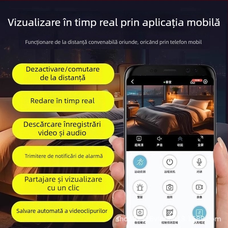 Cameră de securitate WiFi, 1080p, lentilă unghi larg, 1 cameră, suport aplicație mobilă, rază 10–30 m