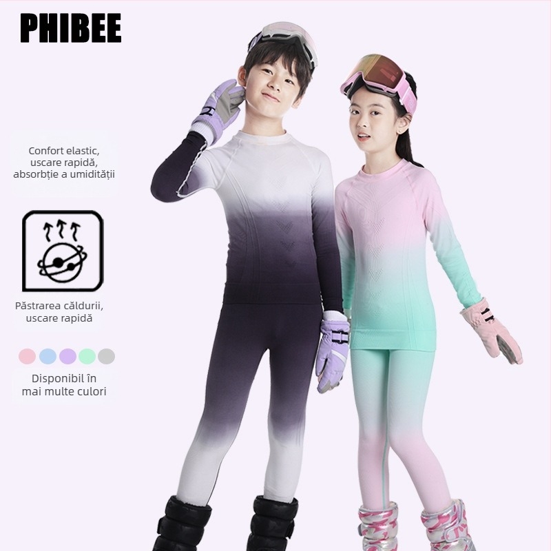 Phibee set de bază pentru copii pentru schi: uscare rapidă, absorbție a umezelii, poliester, culoare solidă, unisex