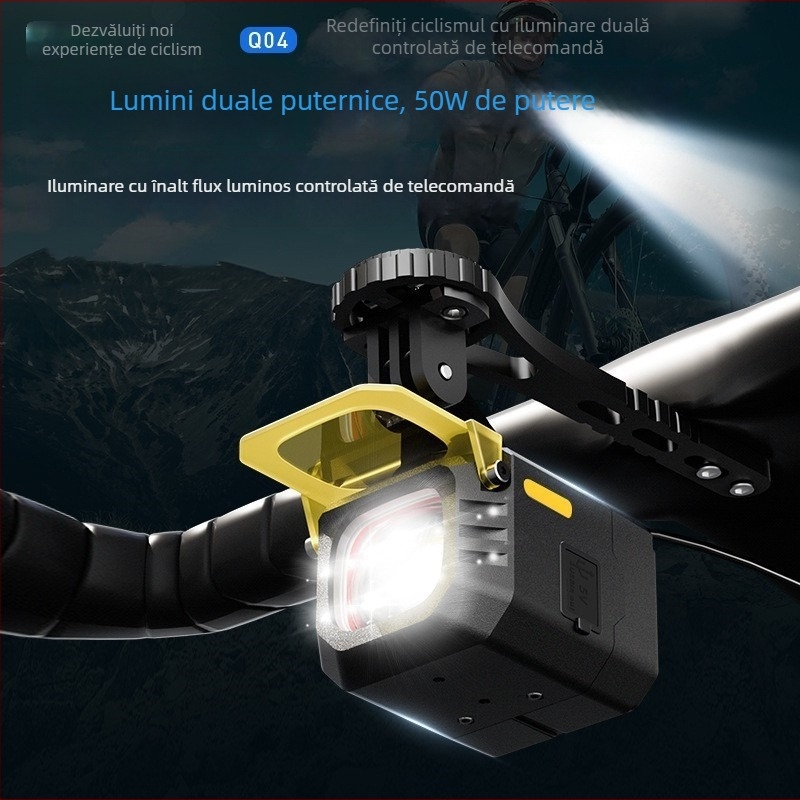 Lumină pentru bicicletă pentru noapte, cu fascicul înalt/joasă, baterie de 3600mAh, telecomandă Bluetooth fără fir, montaj suspendat