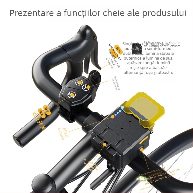 Lumină pentru bicicletă pentru noapte, cu fascicul înalt/joasă, baterie de 3600mAh, telecomandă Bluetooth fără fir, montaj suspendat