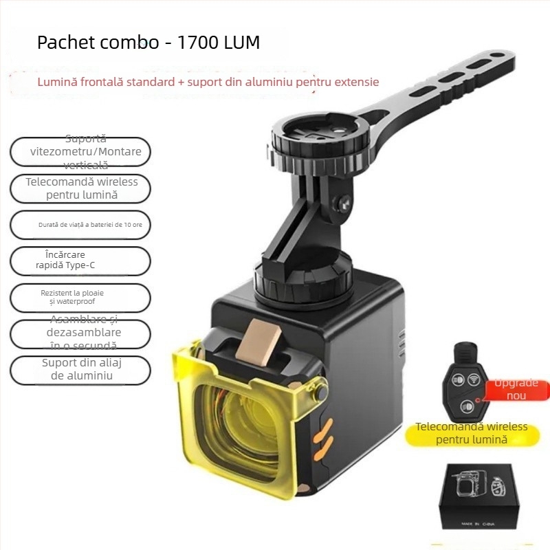 Lumină pentru bicicletă pentru noapte, cu fascicul înalt/joasă, baterie de 3600mAh, telecomandă Bluetooth fără fir, montaj suspendat