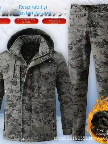 Costum de lucru camuflat, impermeabil de iarnă pentru bărbați, cu căptușeală de fleece, rezistent la rupere, țesătură din amestec de bumbac (90% poliester)