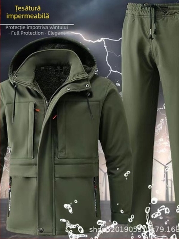 Costum de lucru camuflat, impermeabil de iarnă pentru bărbați, cu căptușeală de fleece, rezistent la rupere, țesătură din amestec de bumbac (90% poliester)