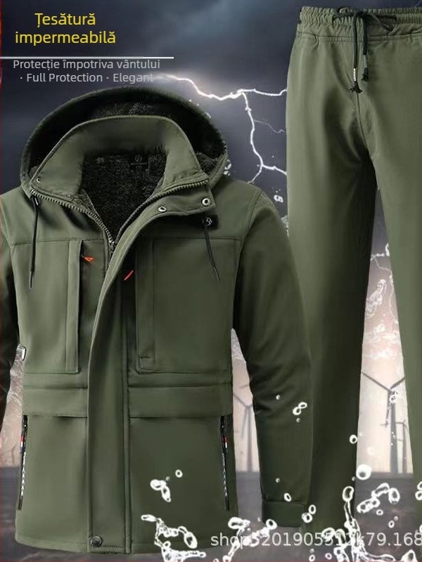 Costum de lucru camuflat, impermeabil de iarnă pentru bărbați, cu căptușeală de fleece, rezistent la rupere, țesătură din amestec de bumbac (90% poliester)