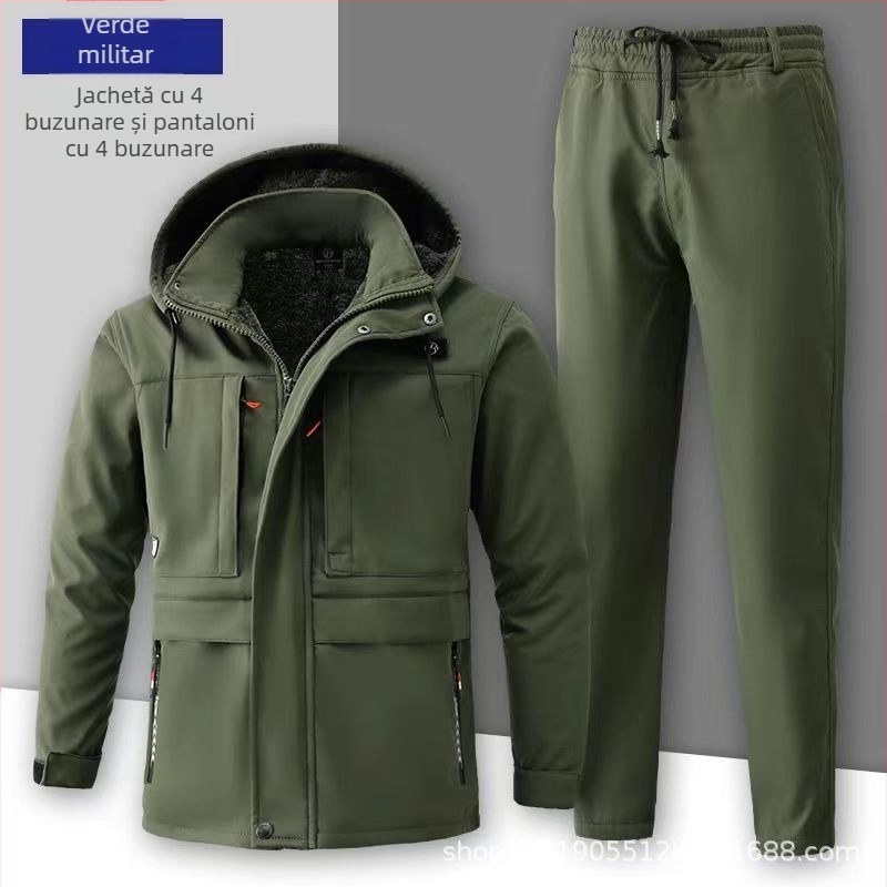 Costum de lucru camuflat, impermeabil de iarnă pentru bărbați, cu căptușeală de fleece, rezistent la rupere, țesătură din amestec de bumbac (90% poliester)