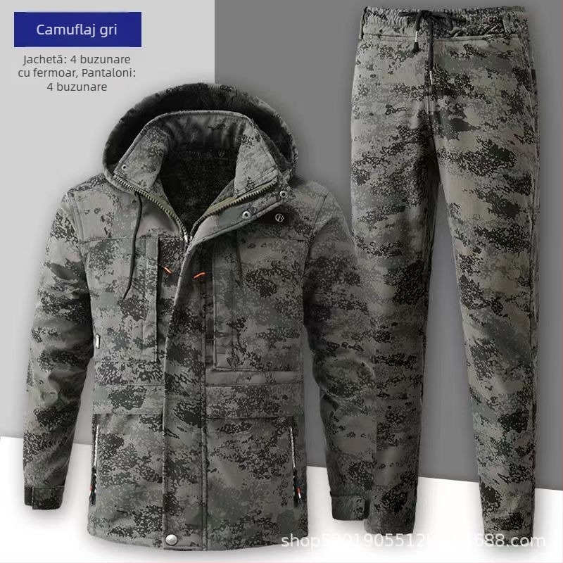 Costum de lucru camuflat, impermeabil de iarnă pentru bărbați, cu căptușeală de fleece, rezistent la rupere, țesătură din amestec de bumbac (90% poliester)