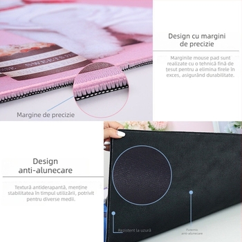 Padă de mouse cu suport pentru încheietură, covoraș de gaming gros pentru birou, stil desen animat, antiderapant din material textil-rubber, imprimare logo OEM