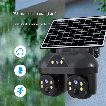 Cameră de securitate solară 5G, cu vizualizare panoramică 360° HD, iluminare minimă 0,00001 lux, SNR > 44 dB, potrivită pentru interior și exterior