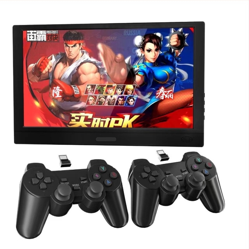 Consolă de jocuri pentru uz casnic cu ecran încorporat, controale wireless, 64 GB memorie, OS pe 16 biți, interfețe HDMI și USB-C, consolă arcade portabilă pentru doi jucători