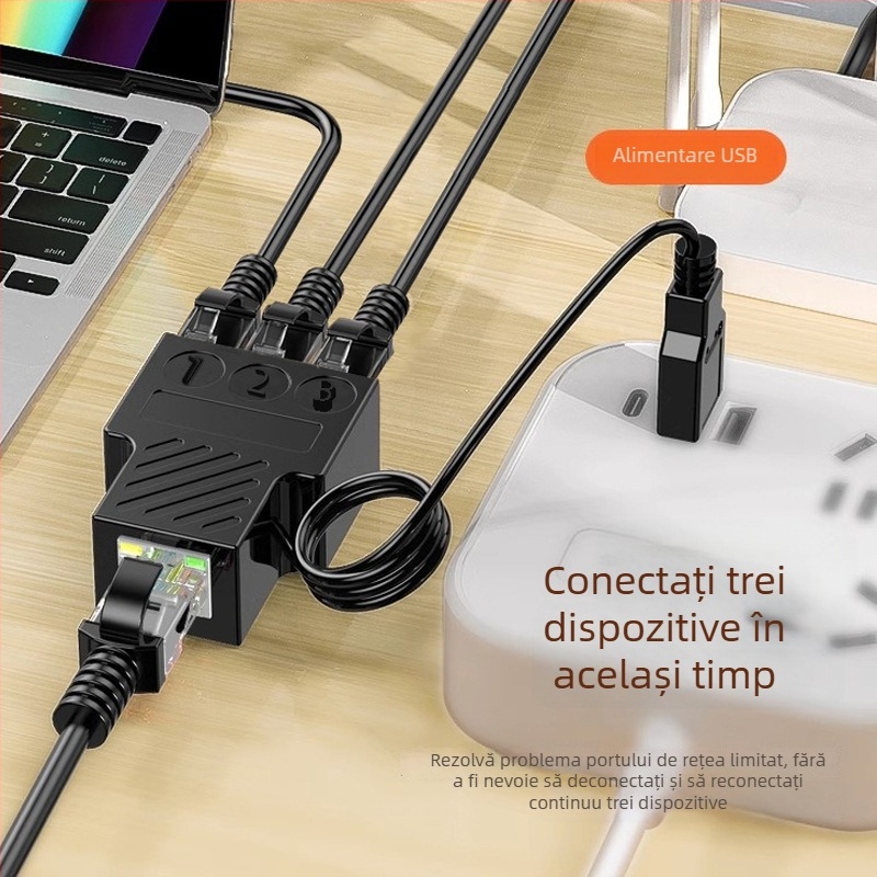 Distribuitor cablu de rețea 1→3, adaptor Gigabit Ethernet, gestionare a energiei suportată, trezire de la distanță nefuncțională
