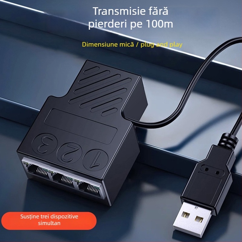 Distribuitor cablu de rețea 1→3, adaptor Gigabit Ethernet, gestionare a energiei suportată, trezire de la distanță nefuncțională