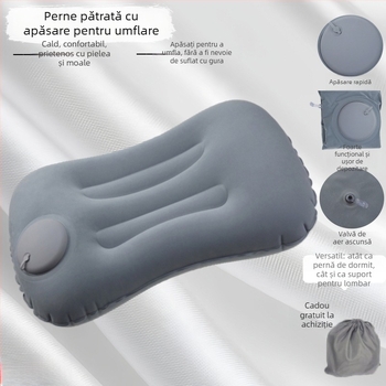 Pernă gonflabilă de călătorie, pliabilă, PVC, grosime 16 mm, pentru adulți