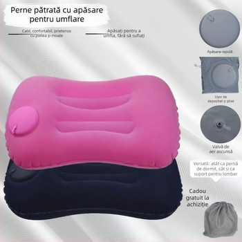 Pernă gonflabilă de călătorie, pliabilă, PVC, grosime 16 mm, pentru adulți