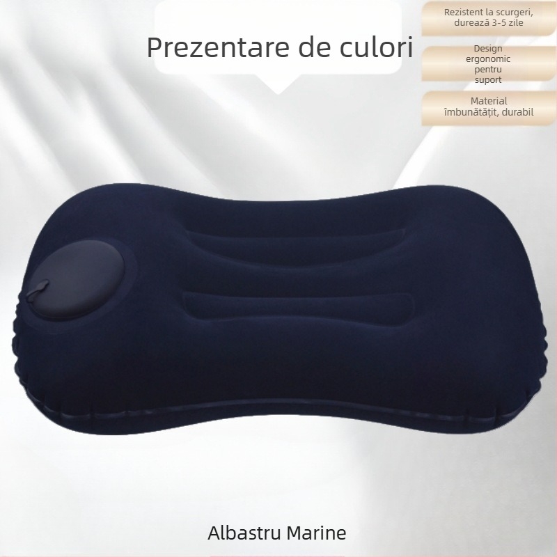 Pernă gonflabilă de călătorie, pliabilă, PVC, grosime 16 mm, pentru adulți