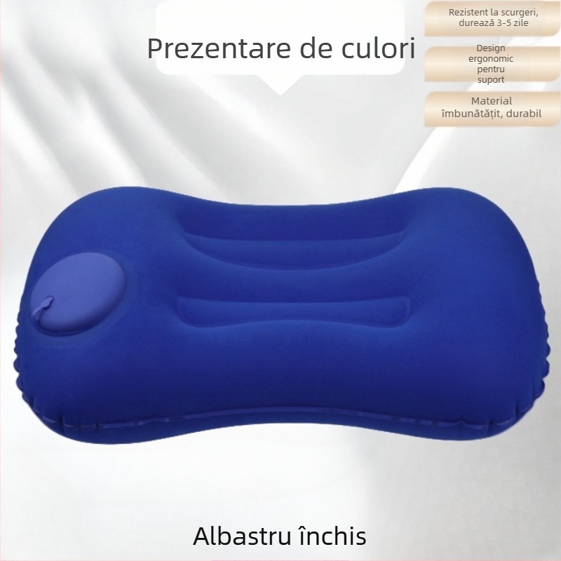 Pernă gonflabilă de călătorie, pliabilă, PVC, grosime 16 mm, pentru adulți