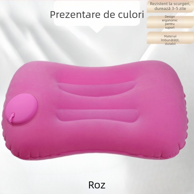 Pernă gonflabilă de călătorie, pliabilă, PVC, grosime 16 mm, pentru adulți
