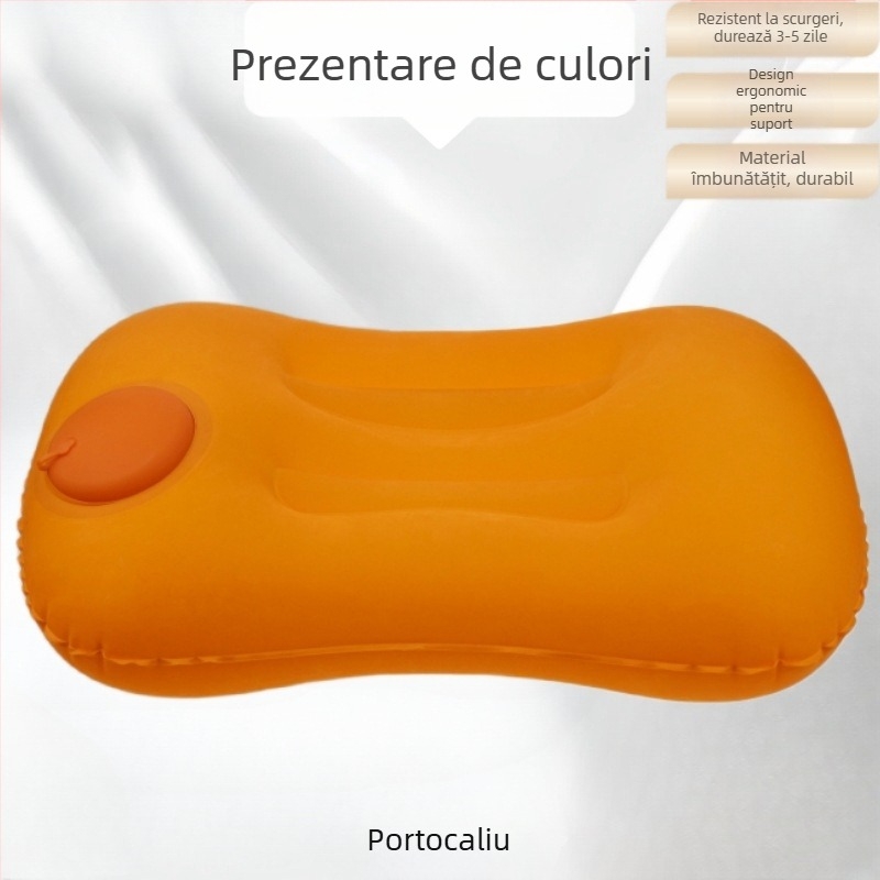 Pernă gonflabilă de călătorie, pliabilă, PVC, grosime 16 mm, pentru adulți