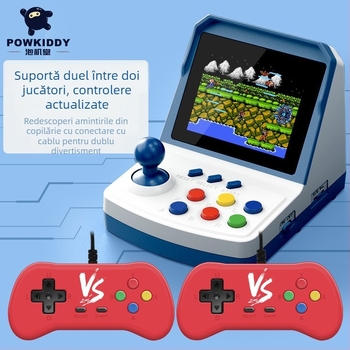 Powkiddy A6Plus Consolă portabilă de jocuri, design nostalgic, ecran încorporat, 256 MB RAM, sistem de emulare, suport pentru doi jucători