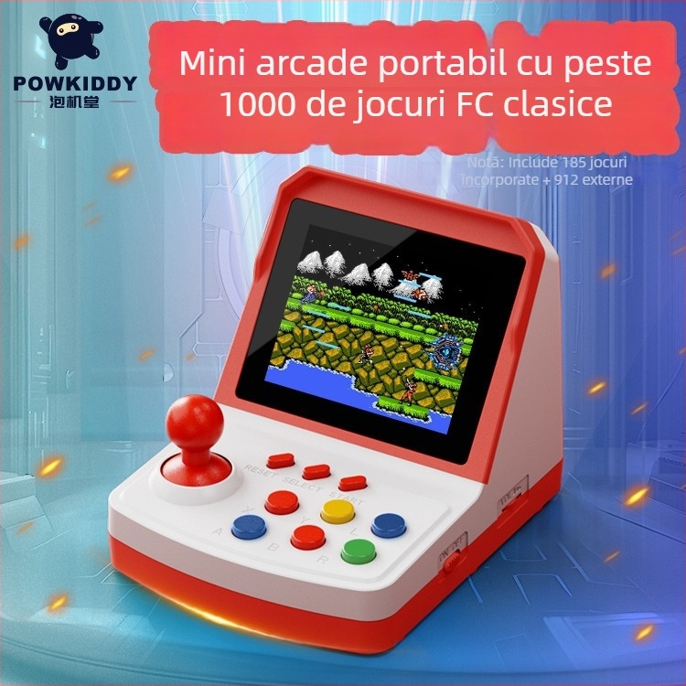 Powkiddy A6Plus Consolă portabilă de jocuri, design nostalgic, ecran încorporat, 256 MB RAM, sistem de emulare, suport pentru doi jucători