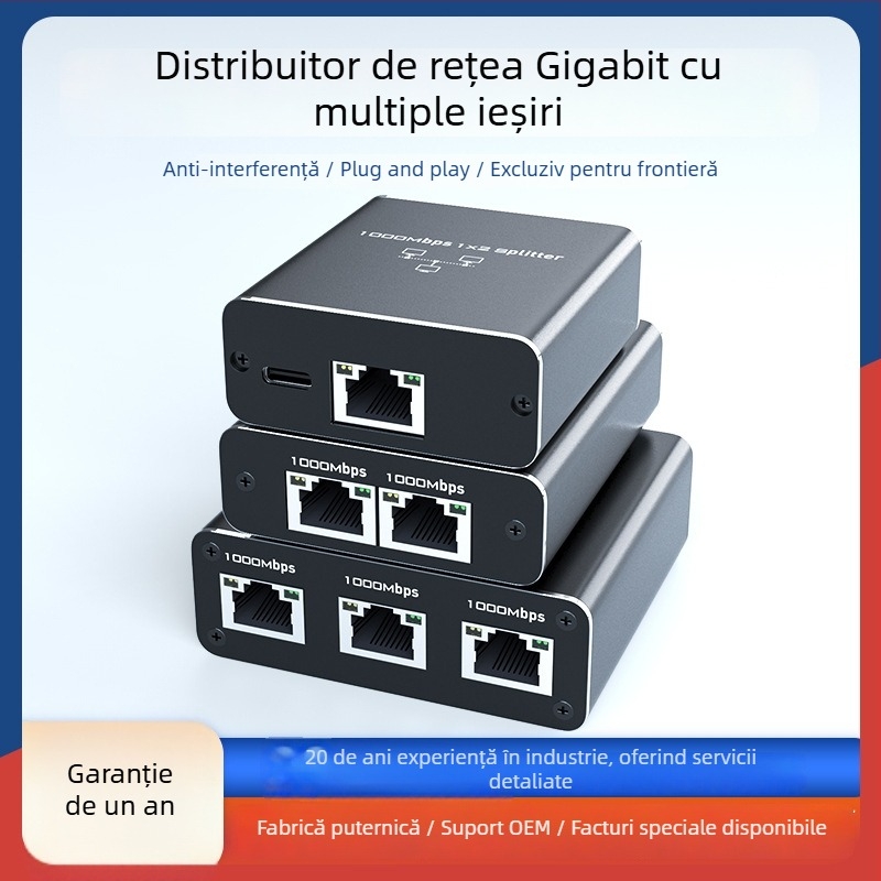 Gigabit RJ45 comutator/divizor — 1 intrare, 2 ieșiri, 1080P, Windows 7 compatibil, Model 2023