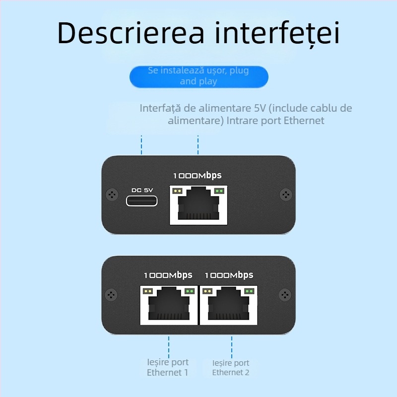 Gigabit RJ45 comutator/divizor — 1 intrare, 2 ieșiri, 1080P, Windows 7 compatibil, Model 2023