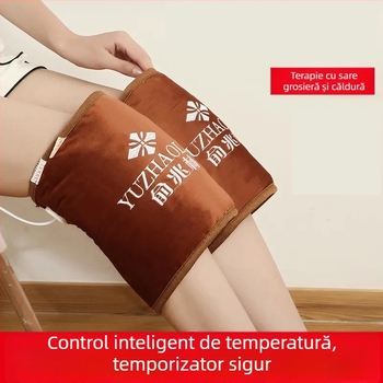 Perna electrică de încălzire pentru genunchi, cu compresie caldă din sare marină, control inteligent al temperaturii, 100W, 220V, 45–65°C, material catifelat cristalin