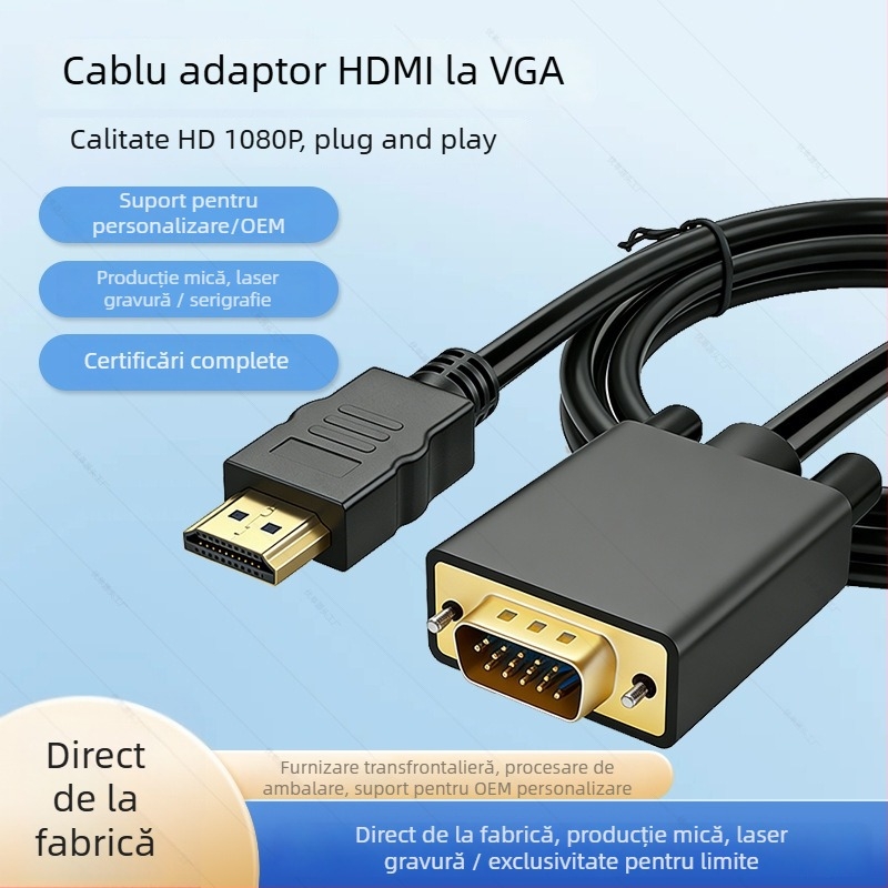 Cablu adaptor HDMI către VGA pentru laptop/desktop către monitor; rezoluție 1920x1080; lungime 1.8/3 m; model YD-C188