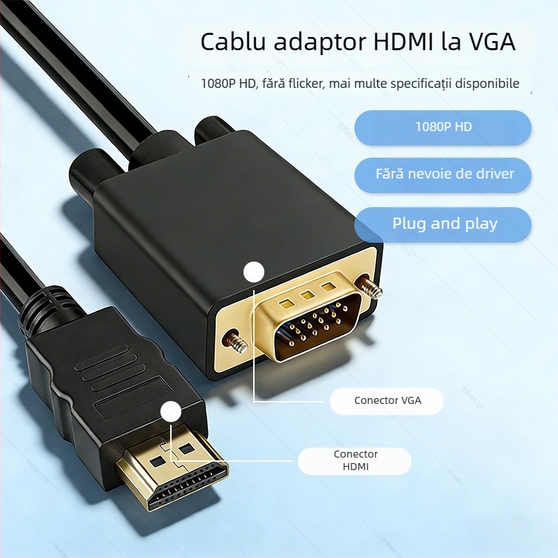 Cablu adaptor HDMI către VGA pentru laptop/desktop către monitor; rezoluție 1920x1080; lungime 1.8/3 m; model YD-C188