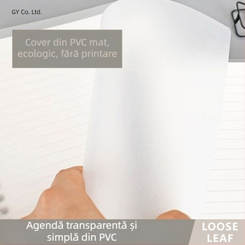 Binder transparent din PP pentru foi cu găuri, formate A5/B5/A4, capacitate mare, 60 de foi, găuri 20/26/30, cu inserții înlocuibile