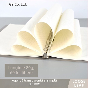 Binder transparent din PP pentru foi cu găuri, formate A5/B5/A4, capacitate mare, 60 de foi, găuri 20/26/30, cu inserții înlocuibile