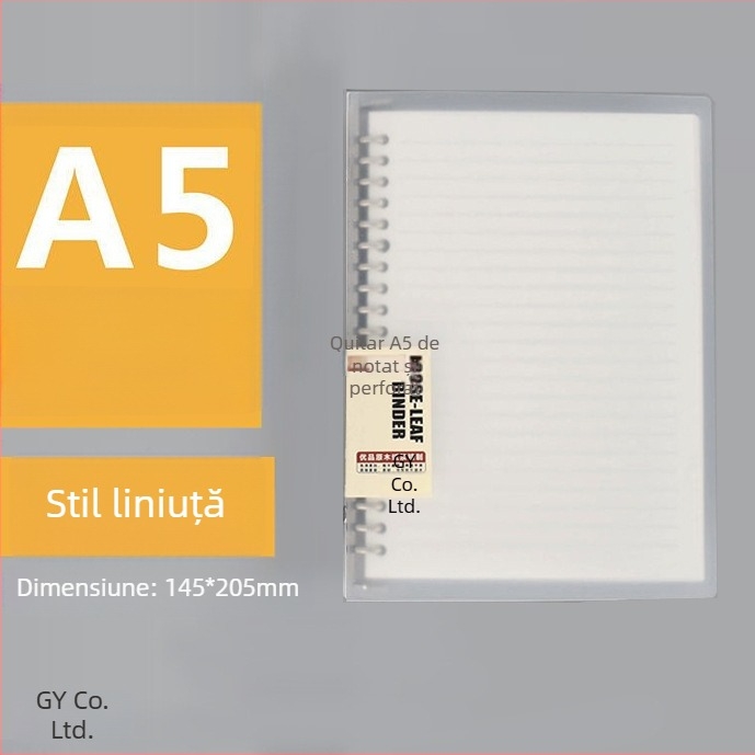 Binder transparent din PP pentru foi cu găuri, formate A5/B5/A4, capacitate mare, 60 de foi, găuri 20/26/30, cu inserții înlocuibile