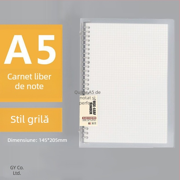 Binder transparent din PP pentru foi cu găuri, formate A5/B5/A4, capacitate mare, 60 de foi, găuri 20/26/30, cu inserții înlocuibile