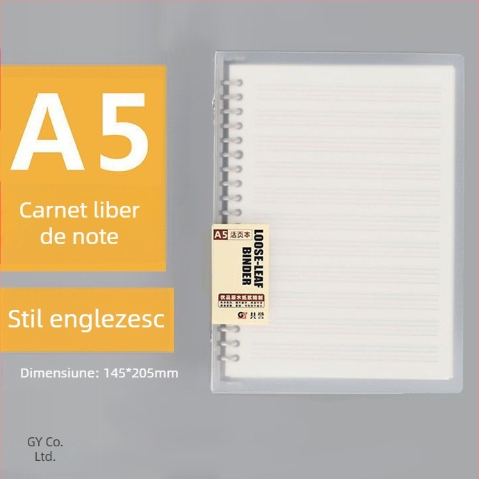 Binder transparent din PP pentru foi cu găuri, formate A5/B5/A4, capacitate mare, 60 de foi, găuri 20/26/30, cu inserții înlocuibile