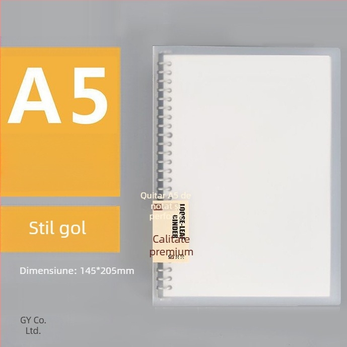 Binder transparent din PP pentru foi cu găuri, formate A5/B5/A4, capacitate mare, 60 de foi, găuri 20/26/30, cu inserții înlocuibile