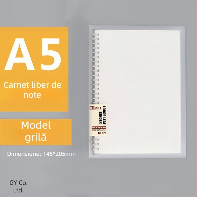 Binder transparent din PP pentru foi cu găuri, formate A5/B5/A4, capacitate mare, 60 de foi, găuri 20/26/30, cu inserții înlocuibile