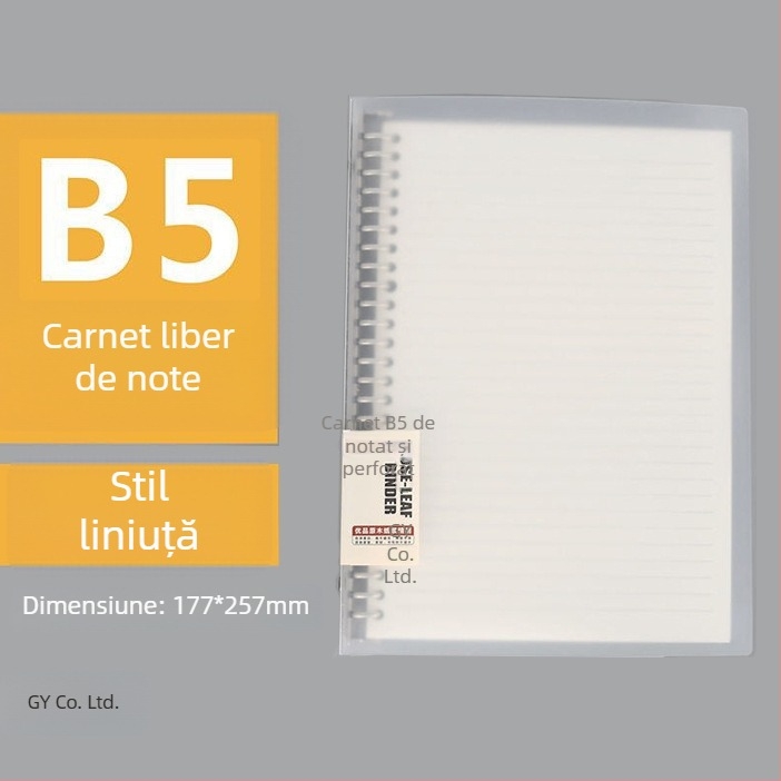 Binder transparent din PP pentru foi cu găuri, formate A5/B5/A4, capacitate mare, 60 de foi, găuri 20/26/30, cu inserții înlocuibile