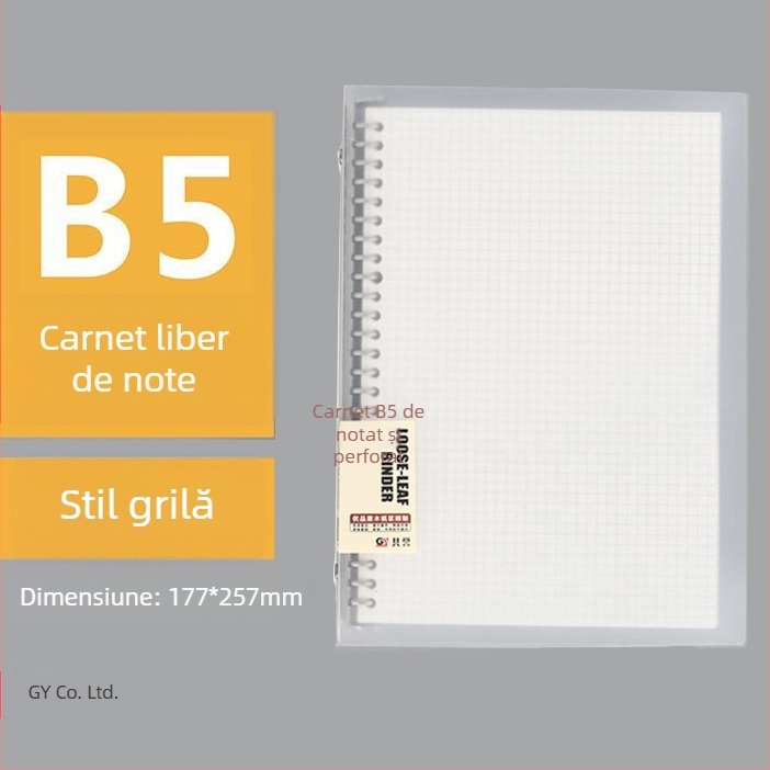 Binder transparent din PP pentru foi cu găuri, formate A5/B5/A4, capacitate mare, 60 de foi, găuri 20/26/30, cu inserții înlocuibile