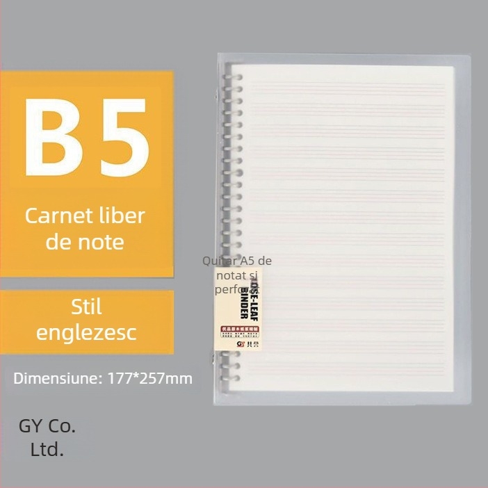 Binder transparent din PP pentru foi cu găuri, formate A5/B5/A4, capacitate mare, 60 de foi, găuri 20/26/30, cu inserții înlocuibile