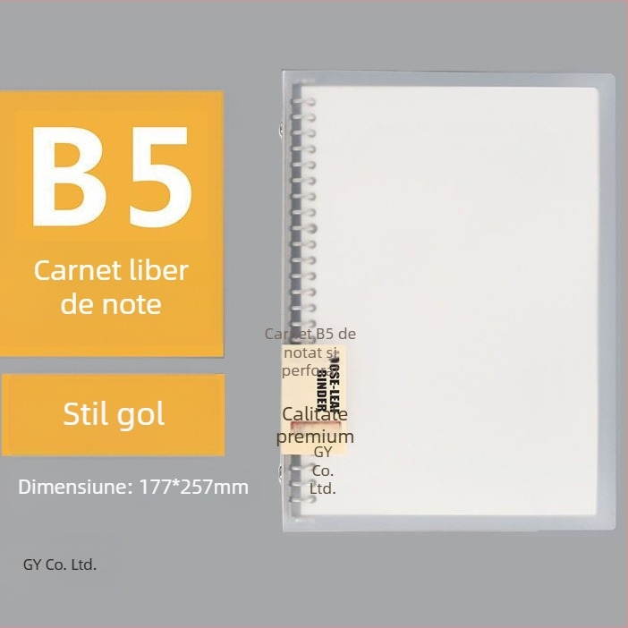 Binder transparent din PP pentru foi cu găuri, formate A5/B5/A4, capacitate mare, 60 de foi, găuri 20/26/30, cu inserții înlocuibile