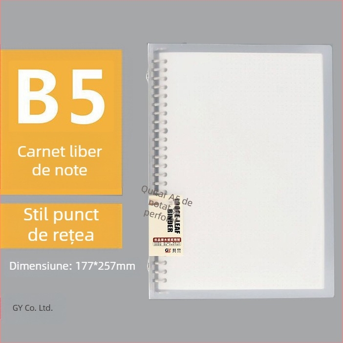 Binder transparent din PP pentru foi cu găuri, formate A5/B5/A4, capacitate mare, 60 de foi, găuri 20/26/30, cu inserții înlocuibile