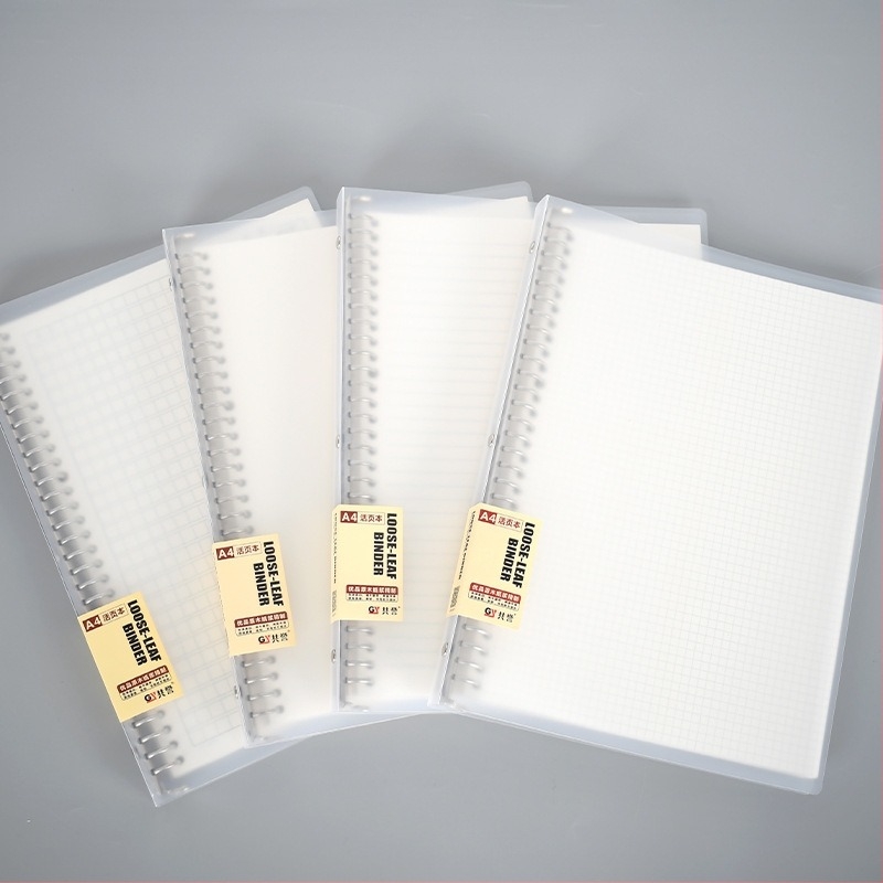 Binder transparent din PP pentru foi cu găuri, formate A5/B5/A4, capacitate mare, 60 de foi, găuri 20/26/30, cu inserții înlocuibile