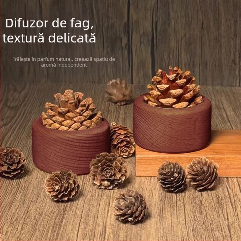 Difuzor din lemn cu con de pin, aromaterapie fără flacără, pentru birou și mașină