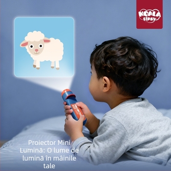 Jucărie proiectoare-lampă pentru educație timpurie, cu slide-uri pentru recunoașterea imaginilor și proiecție luminoasă; potrivită pentru copiii 4–6 ani.