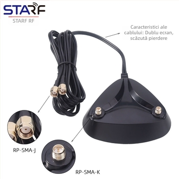 Antena pliabilă WiFi 6E dual-band 2.4G/5G pentru router/carte de rețea, omnidirecțională, interfață SMA (RP-SMA masculin), cablu de 2 m