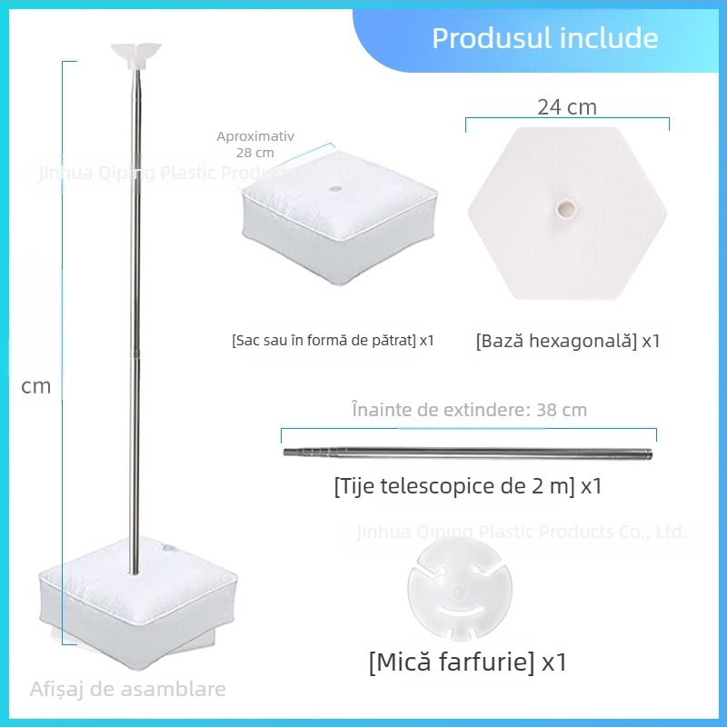 Bază rotundă din plastic pentru pungile cu apă, cu șasiu hexagonal telescopic și suport pentru baloane, pentru evenimente sportive în interior