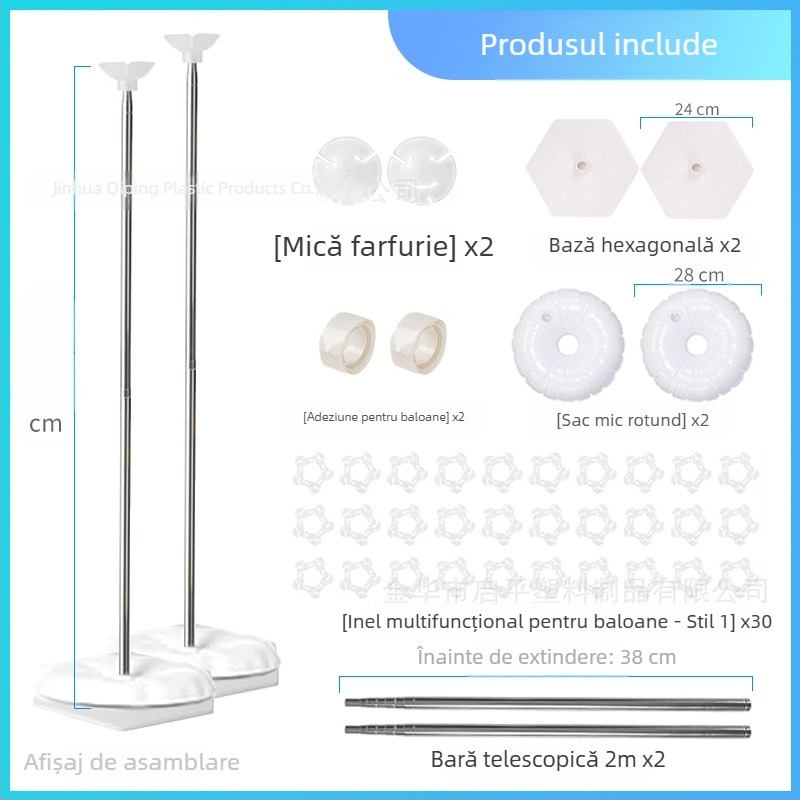 Bază rotundă din plastic pentru pungile cu apă, cu șasiu hexagonal telescopic și suport pentru baloane, pentru evenimente sportive în interior