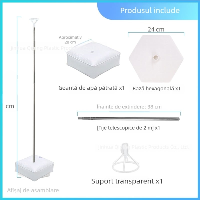 Bază rotundă din plastic pentru pungile cu apă, cu șasiu hexagonal telescopic și suport pentru baloane, pentru evenimente sportive în interior