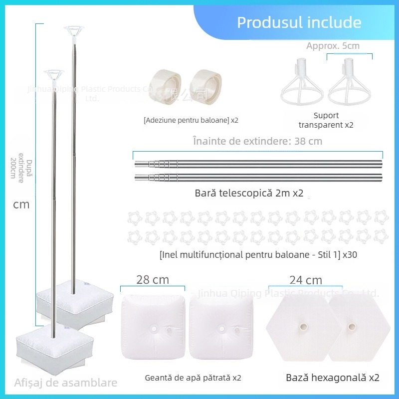 Bază rotundă din plastic pentru pungile cu apă, cu șasiu hexagonal telescopic și suport pentru baloane, pentru evenimente sportive în interior